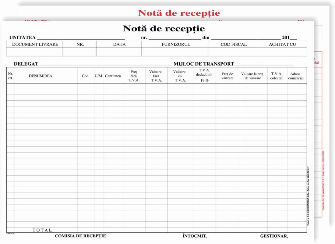 Nota De Receptie A Carnet Autocopiativ Silvaniaprint