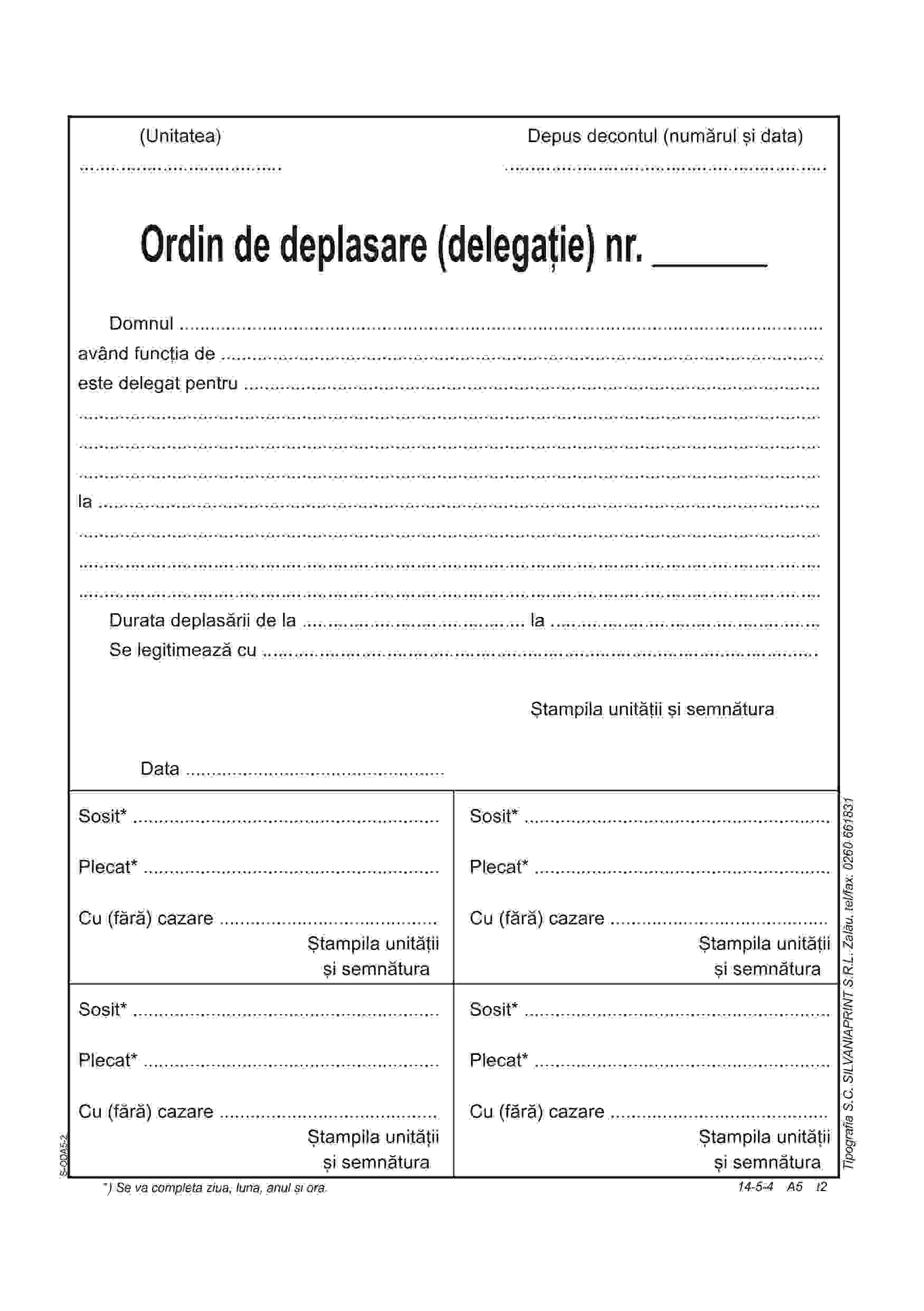 Ordin De Deplasare Delegatie A5 Carnet Silvaniaprint
