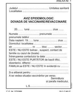Aviz epidemiologic - dovada vaccinare A6 bloc