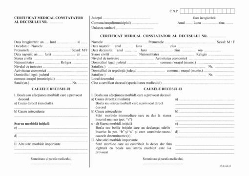 Certificat medical constatator al decesului A4 bloc