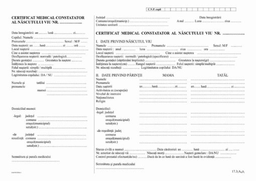 Certificat medical constatator al nascutului viu A4