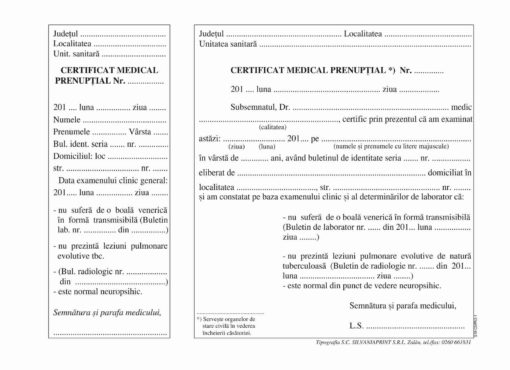 Certificat medical prenuptial A5 bloc